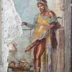 Fresco of Priapus weighing his phallus on a scale, Casa dei Vetti. Pompeii